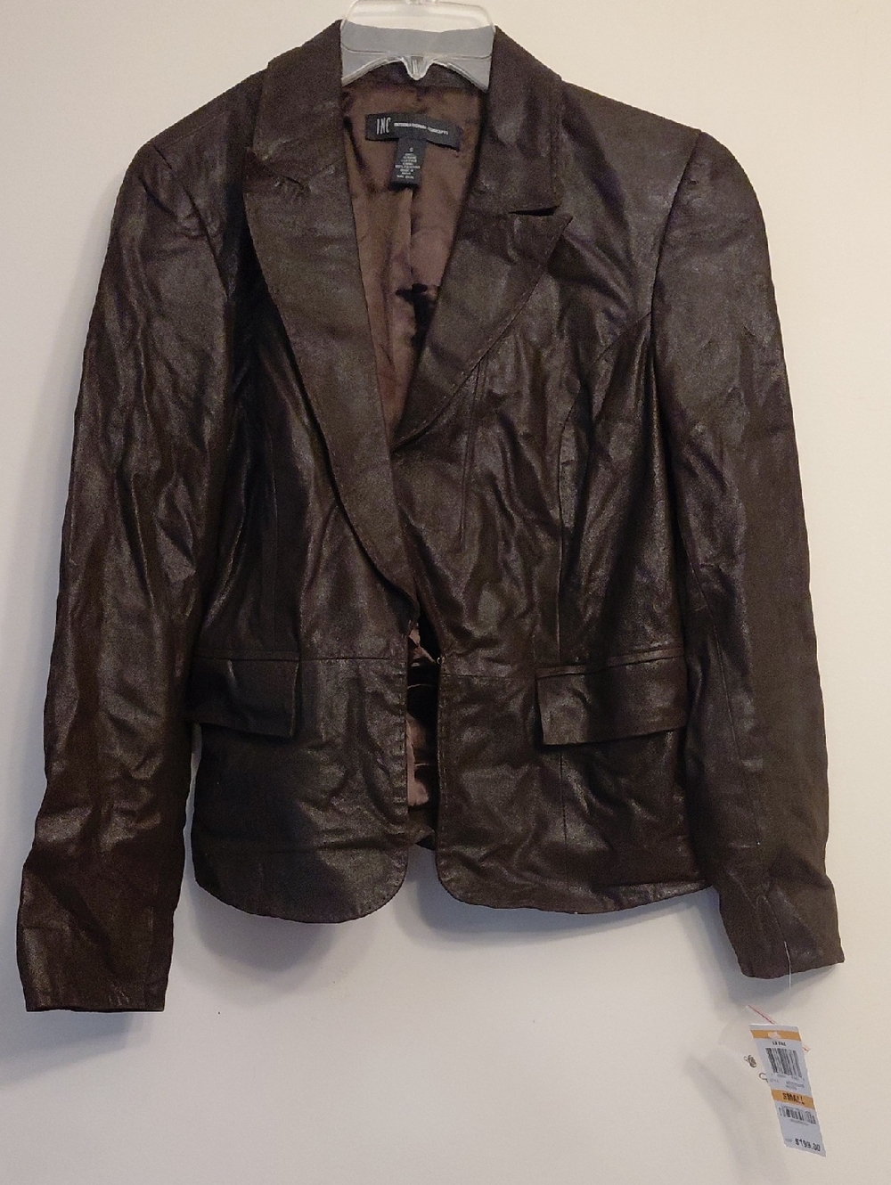 INC International Concepts Dark Brown Faux-Leather Blazer